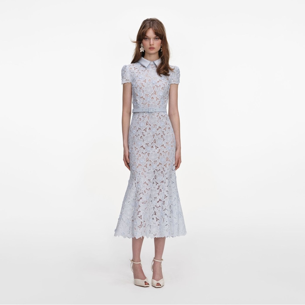 Self-Portrait Sky Blue Lace Midi Dress